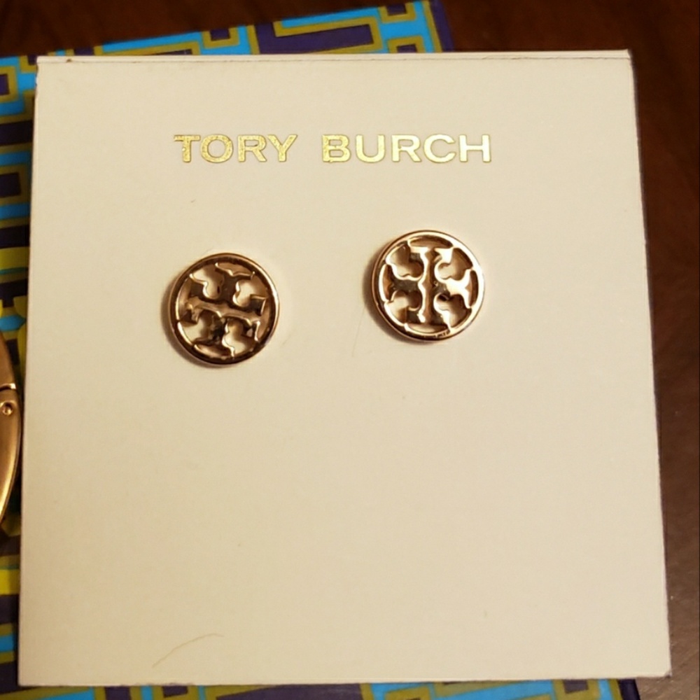 Tory Burch Rose Gold Logo Earrings